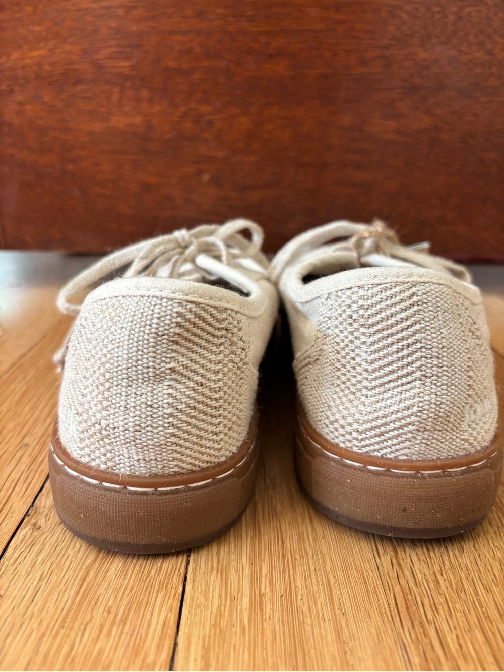Sanuk Natural Beige Canvas Lace-Up Sneakers with Brown Soles - Picture 5 of 12